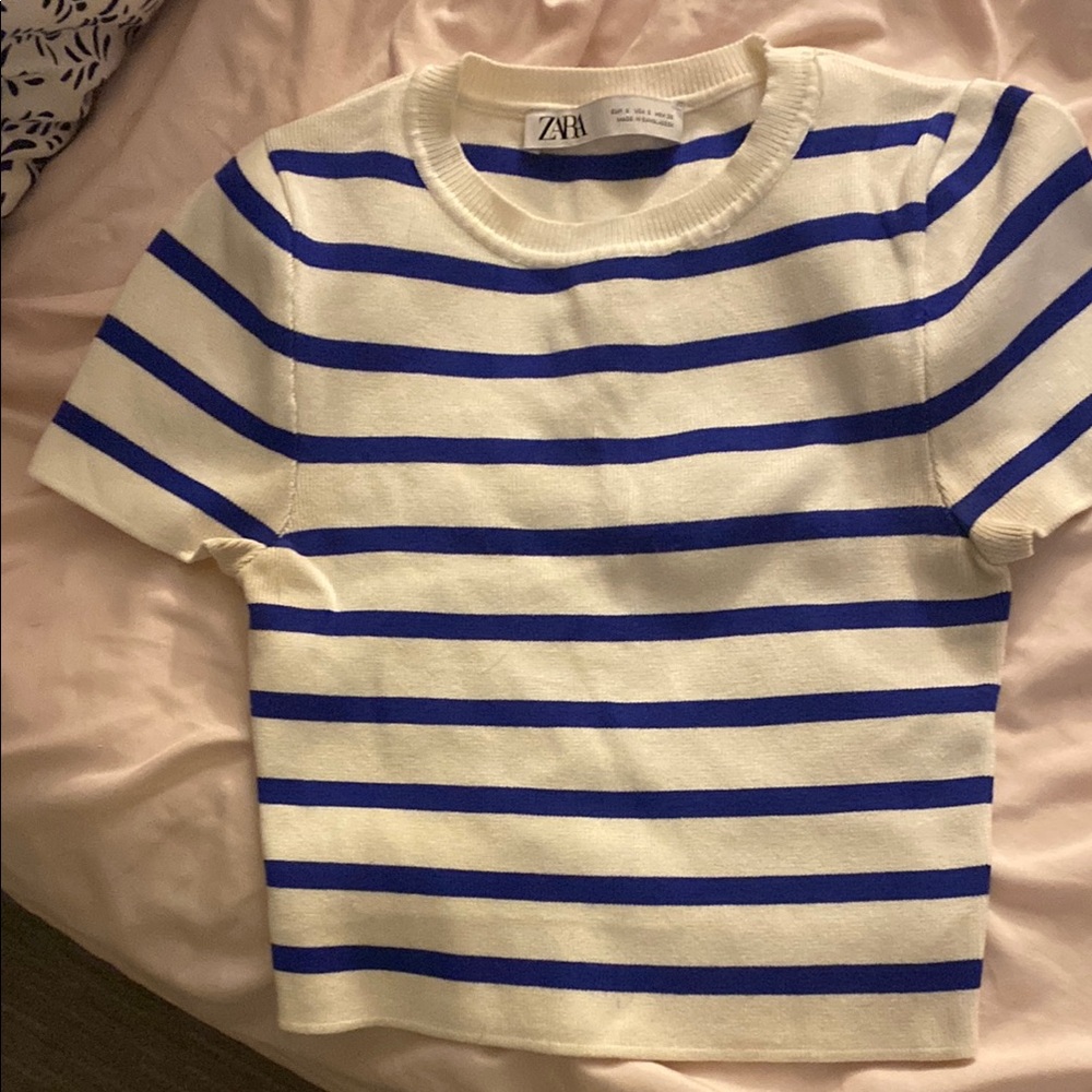 Zara Blue and White Striped Top